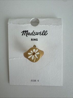 NEW Madewell Gold Daisy Enamel Ring - White Daisy, Size 6